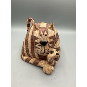 Vintage Style Striped Cat Piggy Bank Ceramic Animal Savings Bank